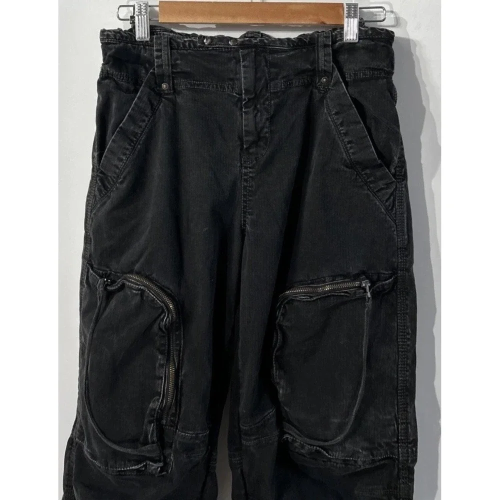 Free People Can't Compare Slouch Cargo Pants Zipper Pockets Black Small Y2K